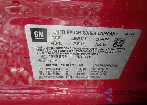 2018 Buick Encore Preferred from USA, damaged, VIN KL4CJASBXJB657354